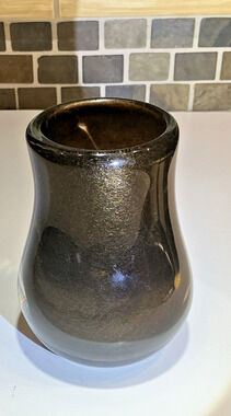 Hand Blown Art Glass Vase Amber Brown Gold Fleck Heavy Murano Style 6”